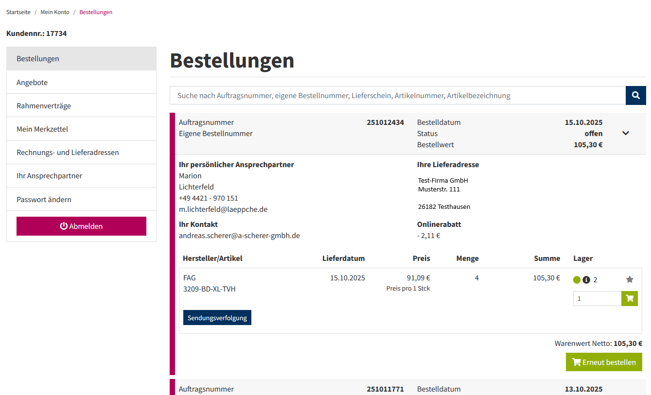 Bestellungsdarstellung